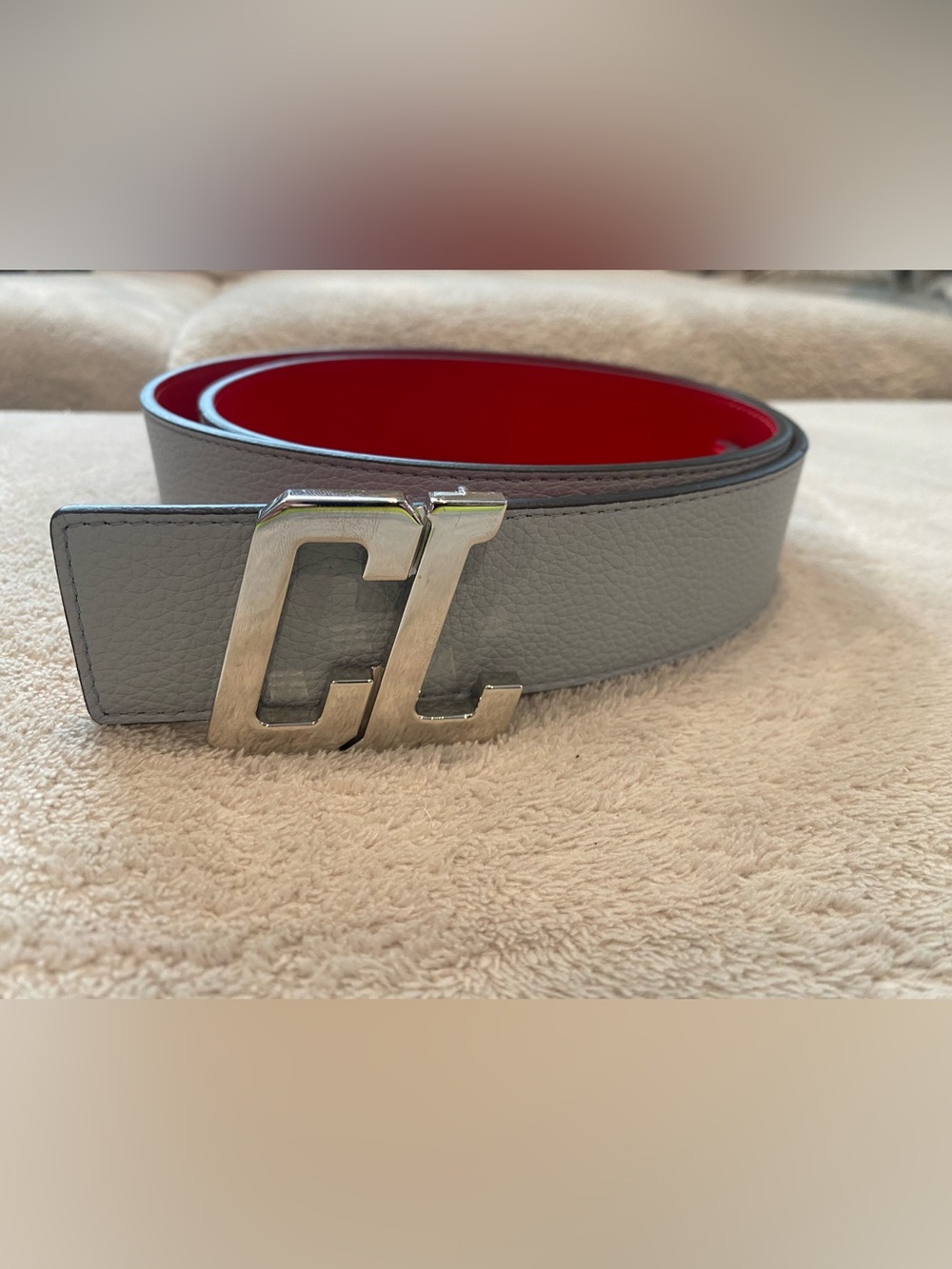 Christian Louboutin Blue Belt with Signature Red Interior